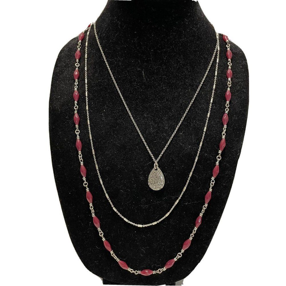 Lucky Brand Silver Tone multi strand bead Necklace 21-23” Long